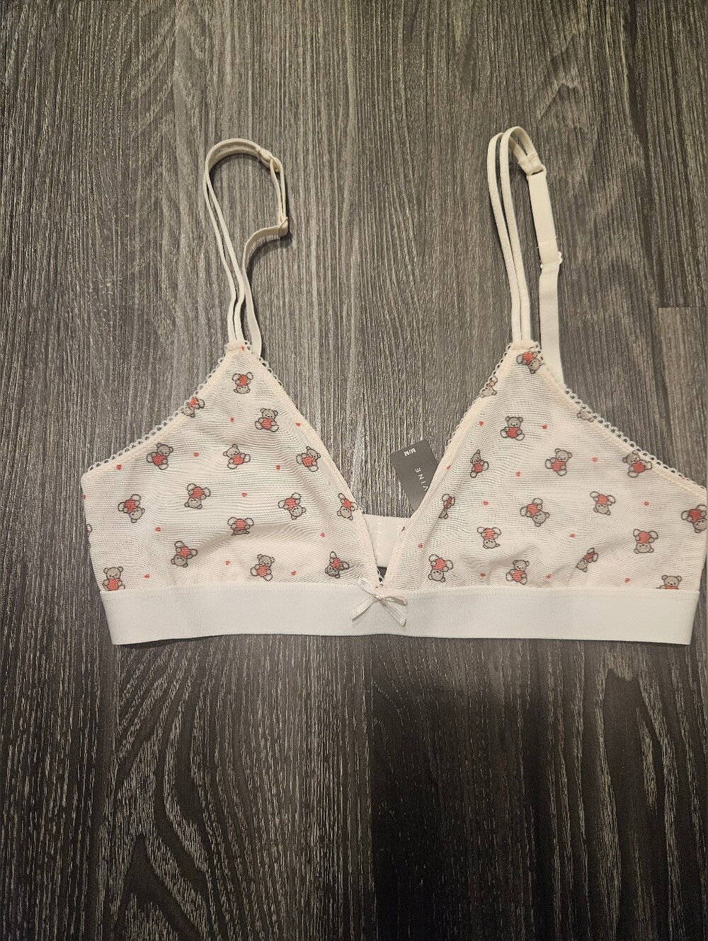 White Teddy Bear Print Soft Wireless Bralette.